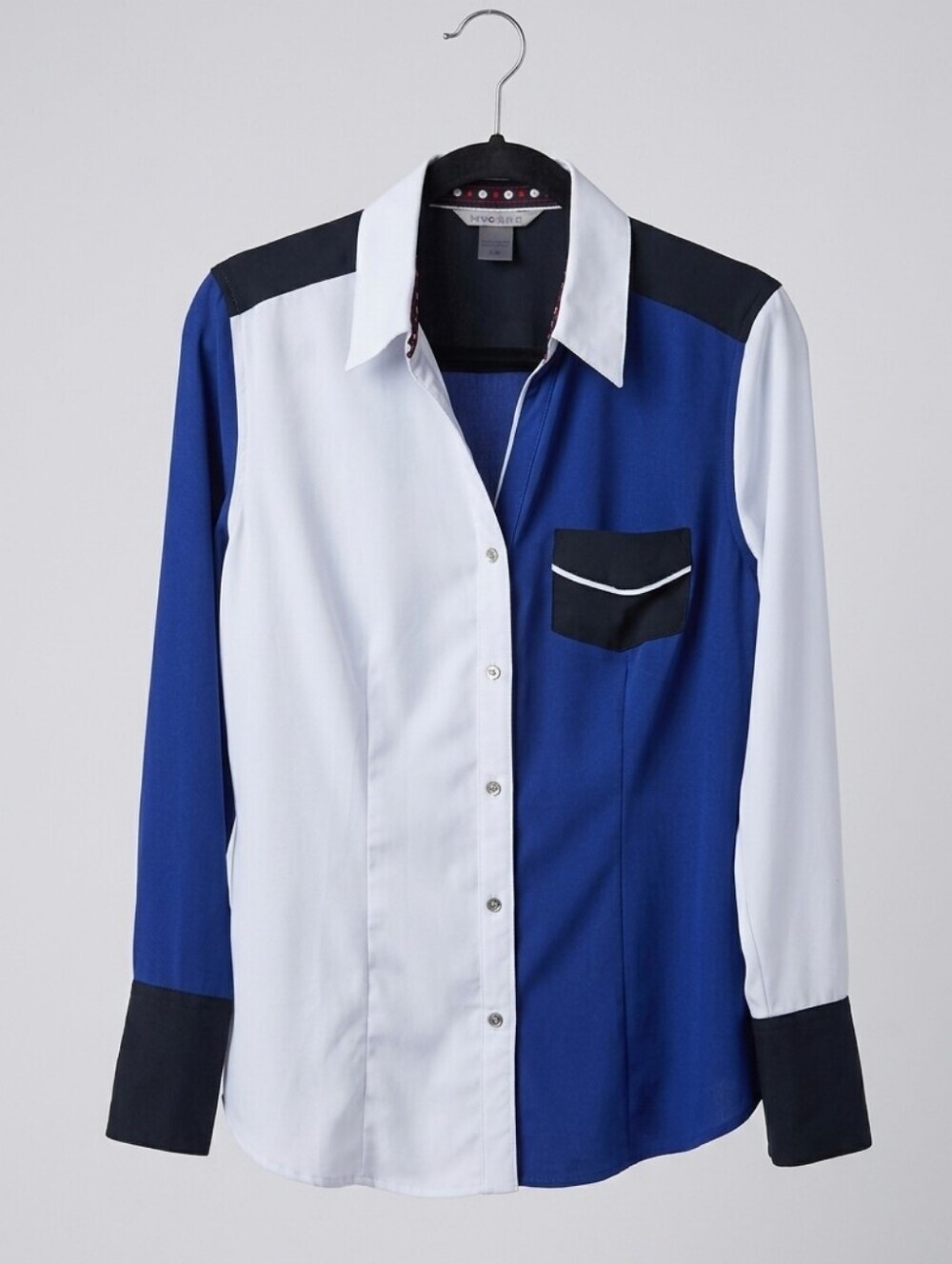 Blue, White & Black Colorblock Button-Down Shirt